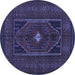 Round Machine Washable Persian Blue Traditional Rug, wshtr1133blu