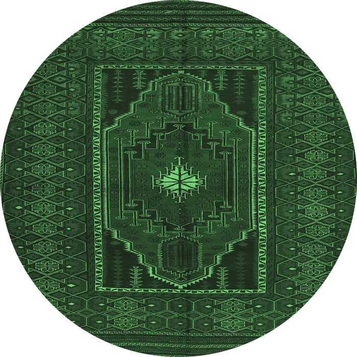 Round Machine Washable Persian Emerald Green Traditional Area Rugs, wshtr1133emgrn