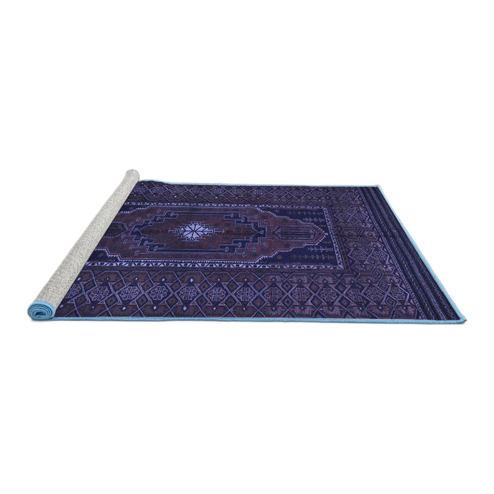 Sideview of Machine Washable Persian Blue Traditional Rug, wshtr1133blu