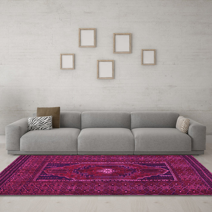 Machine Washable Persian Pink Traditional Rug in a Living Room, wshtr1133pnk