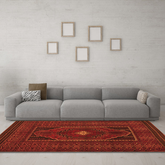 Machine Washable Persian Orange Traditional Area Rugs in a Living Room, wshtr1133org