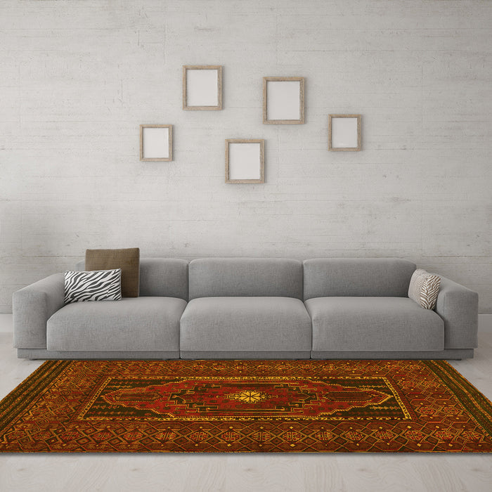 Machine Washable Persian Yellow Traditional Rug in a Living Room, wshtr1133yw