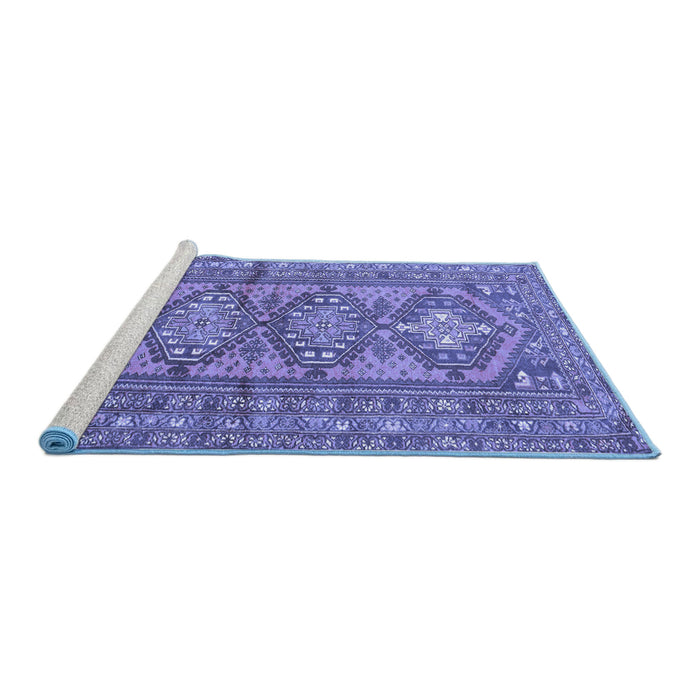 Sideview of Machine Washable Persian Blue Traditional Rug, wshtr1134blu