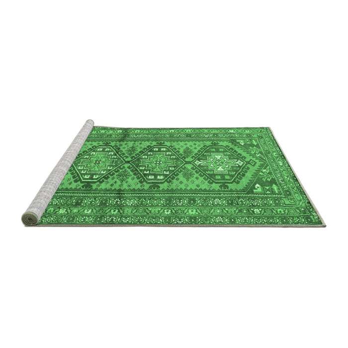 Sideview of Machine Washable Persian Emerald Green Traditional Area Rugs, wshtr1134emgrn