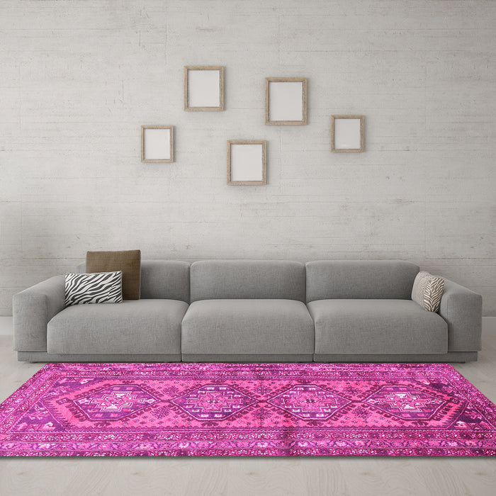 Machine Washable Persian Pink Traditional Rug in a Living Room, wshtr1134pnk