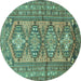 Round Machine Washable Persian Turquoise Traditional Area Rugs, wshtr1134turq