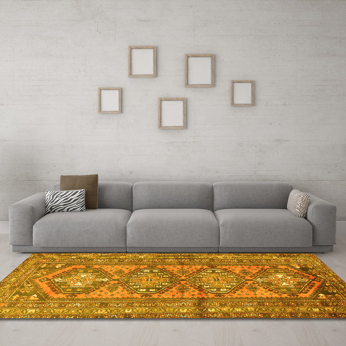 Machine Washable Persian Yellow Traditional Rug in a Living Room, wshtr1134yw