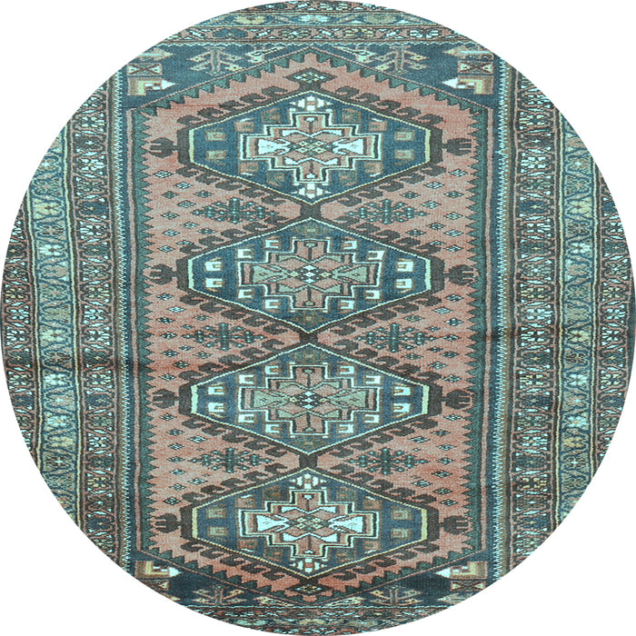 Round Machine Washable Persian Light Blue Traditional Rug, wshtr1134lblu