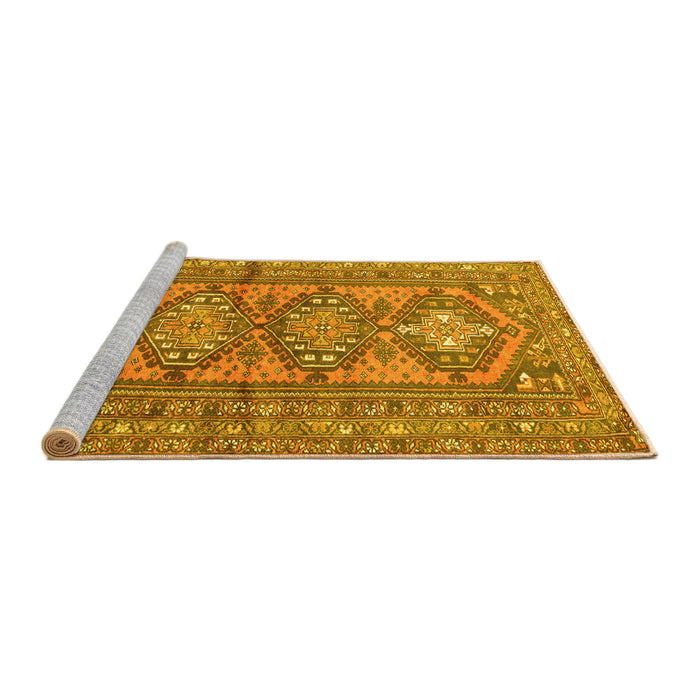 Sideview of Machine Washable Persian Yellow Traditional Rug, wshtr1134yw