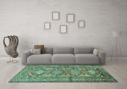 Machine Washable Persian Turquoise Traditional Area Rugs in a Living Room,, wshtr1134turq