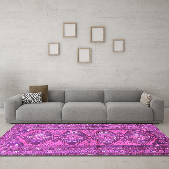 Machine Washable Persian Purple Traditional Area Rugs in a Living Room, wshtr1134pur
