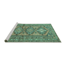 Sideview of Machine Washable Persian Turquoise Traditional Area Rugs, wshtr1134turq