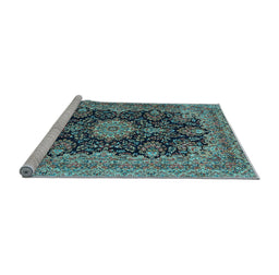 Sideview of Machine Washable Medallion Light Blue Traditional Rug, wshtr1135lblu