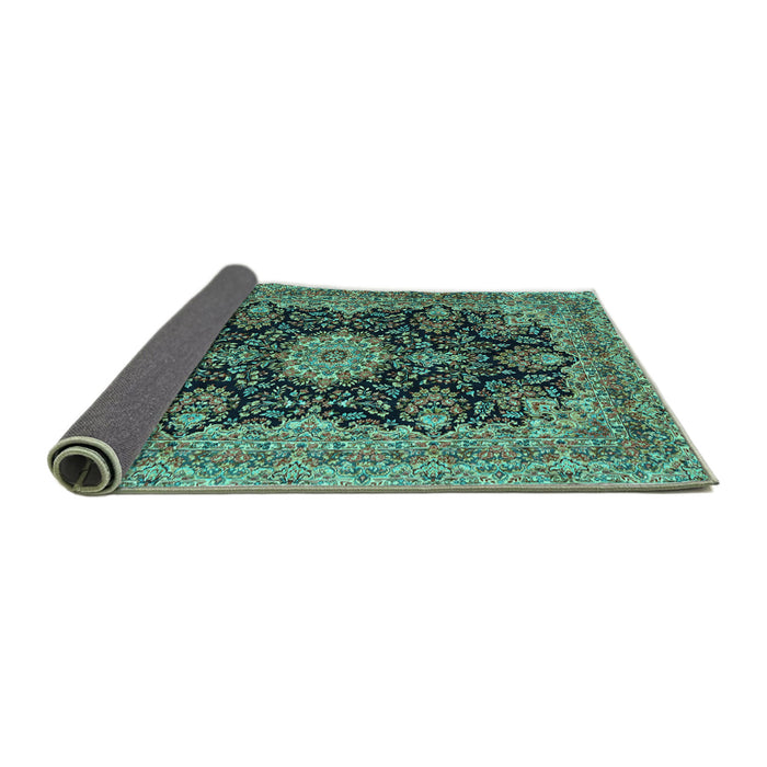 Sideview of Medallion Turquoise Traditional Rug, tr1135turq