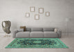 Machine Washable Medallion Turquoise Traditional Area Rugs in a Living Room,, wshtr1135turq