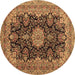 Round Machine Washable Medallion Brown Traditional Rug, wshtr1135brn