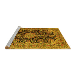 Sideview of Machine Washable Medallion Yellow Traditional Rug, wshtr1135yw