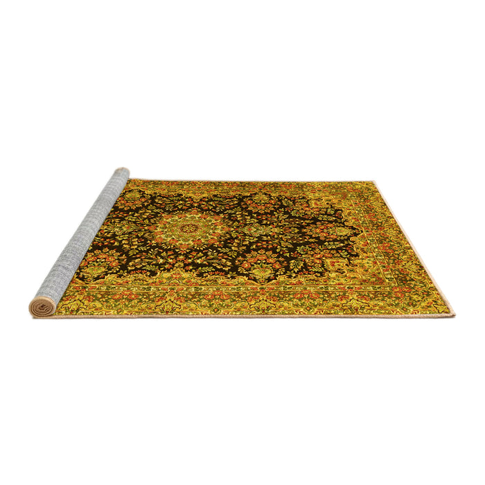 Sideview of Machine Washable Medallion Yellow Traditional Rug, wshtr1135yw