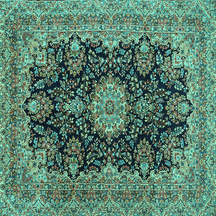 Square Medallion Turquoise Traditional Rug, tr1135turq