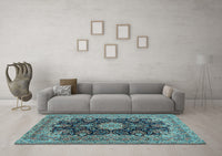 Machine Washable Medallion Light Blue Traditional Rug, wshtr1135lblu