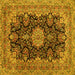 Square Machine Washable Medallion Yellow Traditional Rug, wshtr1135yw