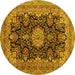 Round Machine Washable Medallion Yellow Traditional Rug, wshtr1135yw