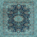 Square Machine Washable Medallion Light Blue Traditional Rug, wshtr1135lblu