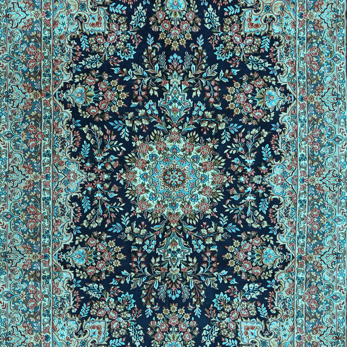 Machine Washable Medallion Light Blue Traditional Rug, wshtr1135lblu