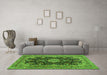 Machine Washable Medallion Green Traditional Area Rugs in a Living Room,, wshtr1135grn