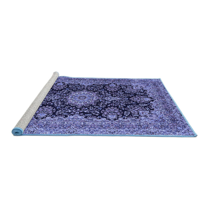 Sideview of Machine Washable Medallion Blue Traditional Rug, wshtr1135blu