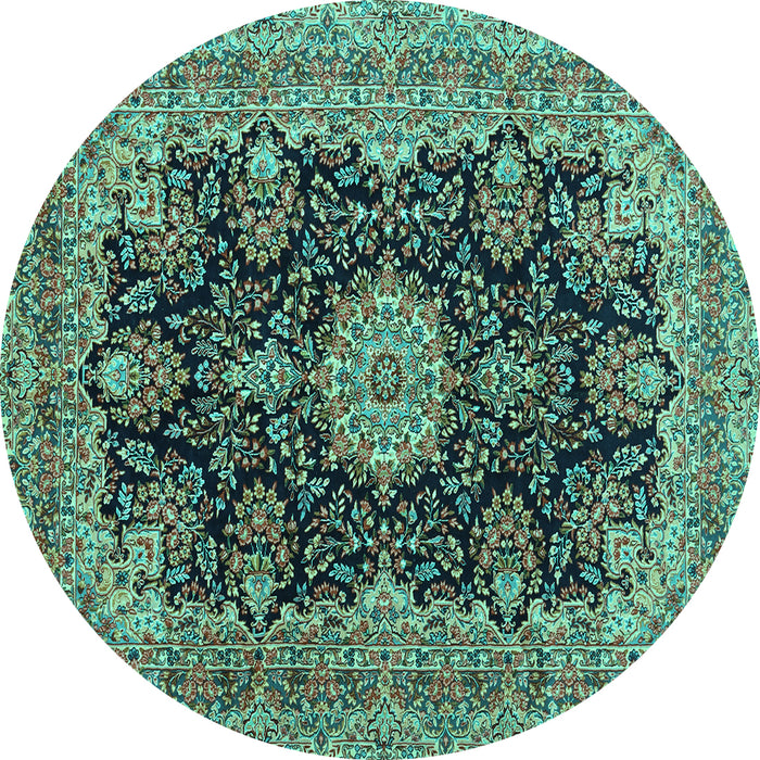 Round Medallion Turquoise Traditional Rug, tr1135turq