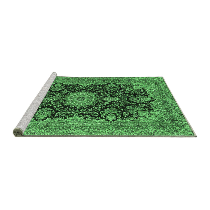 Sideview of Machine Washable Medallion Emerald Green Traditional Area Rugs, wshtr1135emgrn