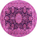 Round Machine Washable Medallion Pink Traditional Rug, wshtr1135pnk