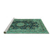 Sideview of Machine Washable Medallion Turquoise Traditional Area Rugs, wshtr1135turq