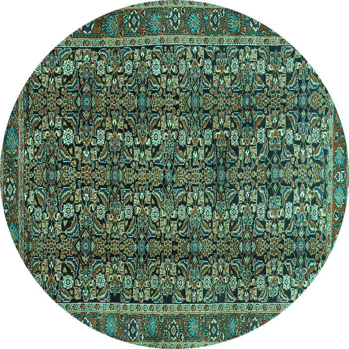 Round Machine Washable Persian Turquoise Traditional Area Rugs, wshtr1136turq