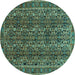 Round Machine Washable Persian Turquoise Traditional Area Rugs, wshtr1136turq