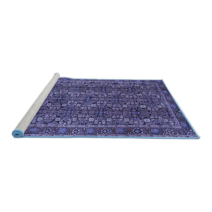 Sideview of Machine Washable Persian Blue Traditional Rug, wshtr1136blu