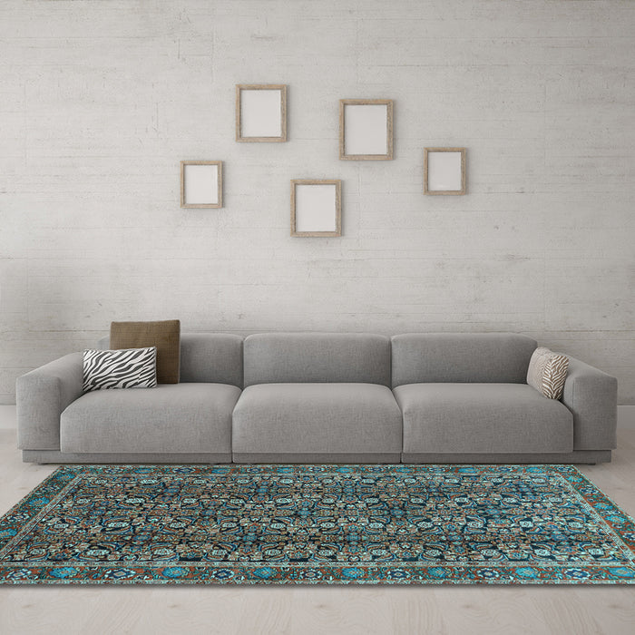 Machine Washable Persian Light Blue Traditional Rug in a Living Room, wshtr1136lblu