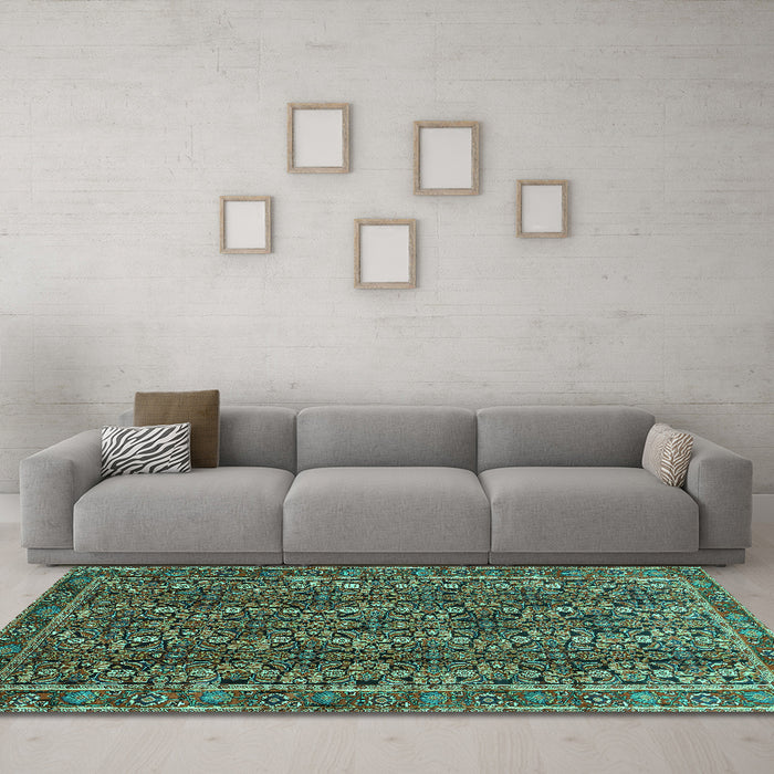 Machine Washable Persian Turquoise Traditional Area Rugs in a Living Room,, wshtr1136turq
