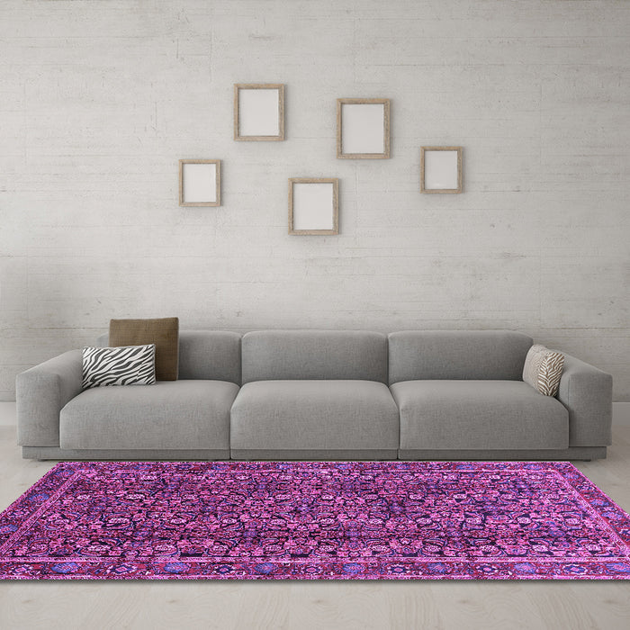 Machine Washable Persian Purple Traditional Area Rugs in a Living Room, wshtr1136pur