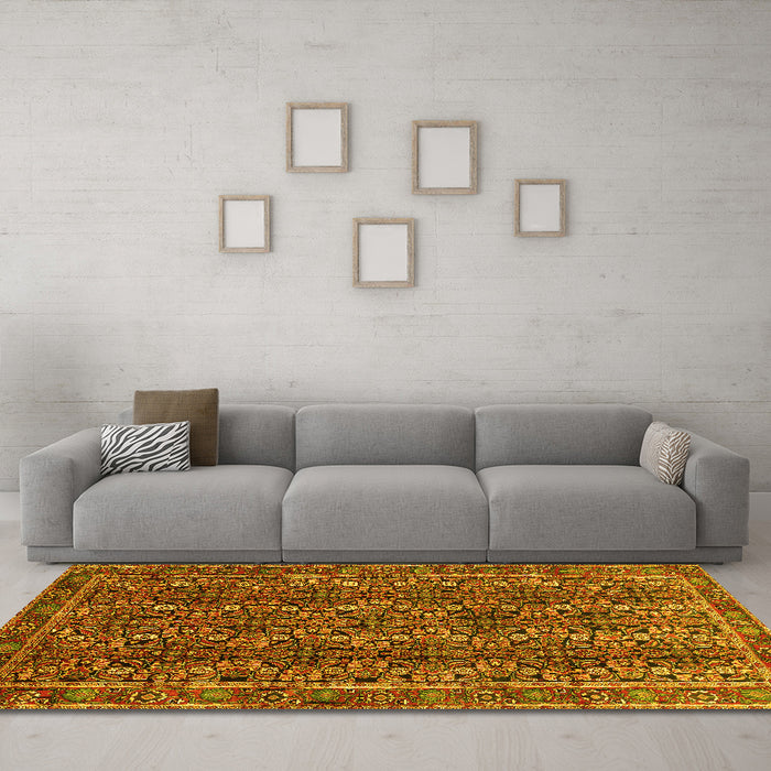 Machine Washable Persian Yellow Traditional Rug in a Living Room, wshtr1136yw