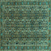 Square Machine Washable Persian Turquoise Traditional Area Rugs, wshtr1136turq