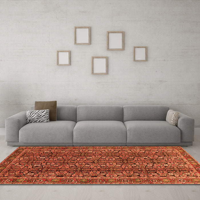 Machine Washable Persian Orange Traditional Area Rugs in a Living Room, wshtr1136org