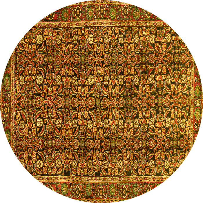 Round Machine Washable Persian Yellow Traditional Rug, wshtr1136yw