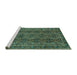 Sideview of Machine Washable Persian Turquoise Traditional Area Rugs, wshtr1136turq