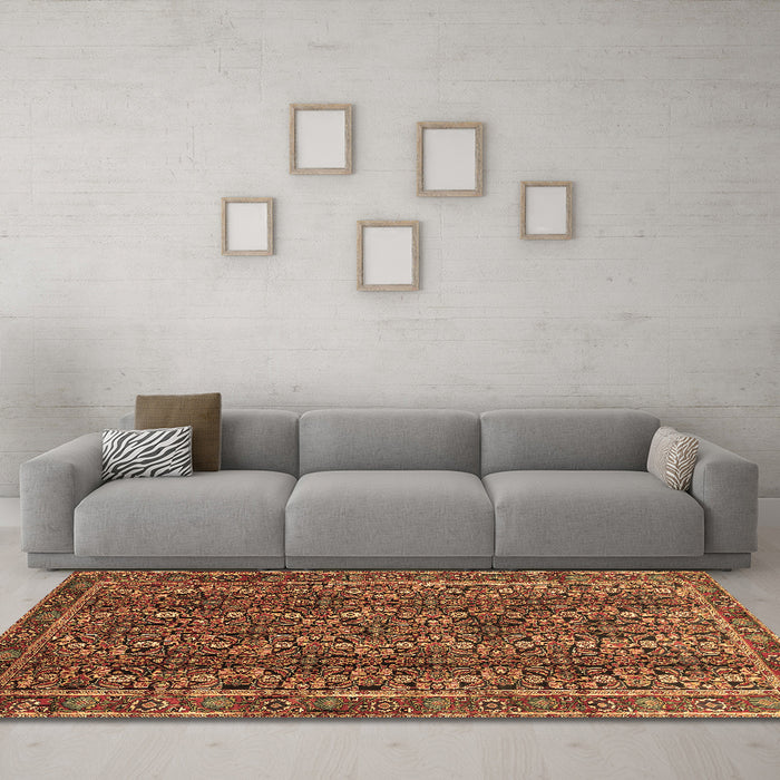 Machine Washable Persian Brown Traditional Rug in a Living Room,, wshtr1136brn