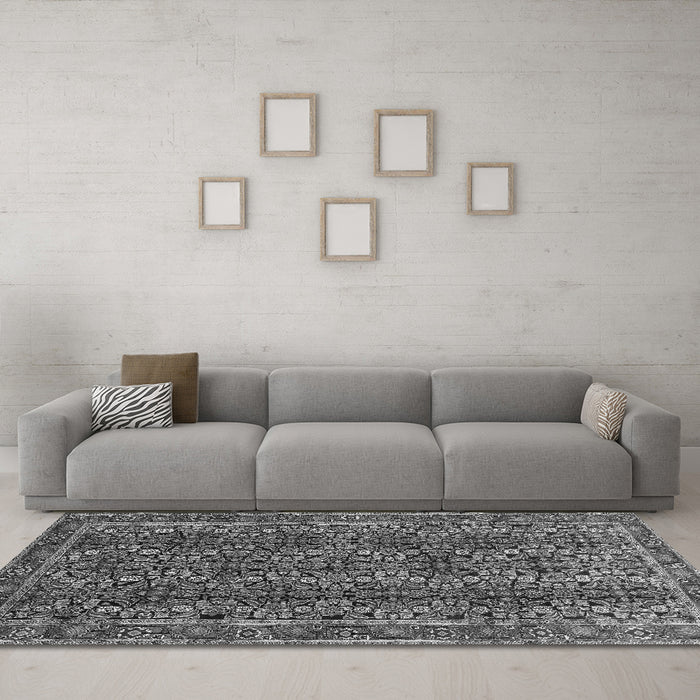 Machine Washable Persian Gray Traditional Rug in a Living Room,, wshtr1136gry