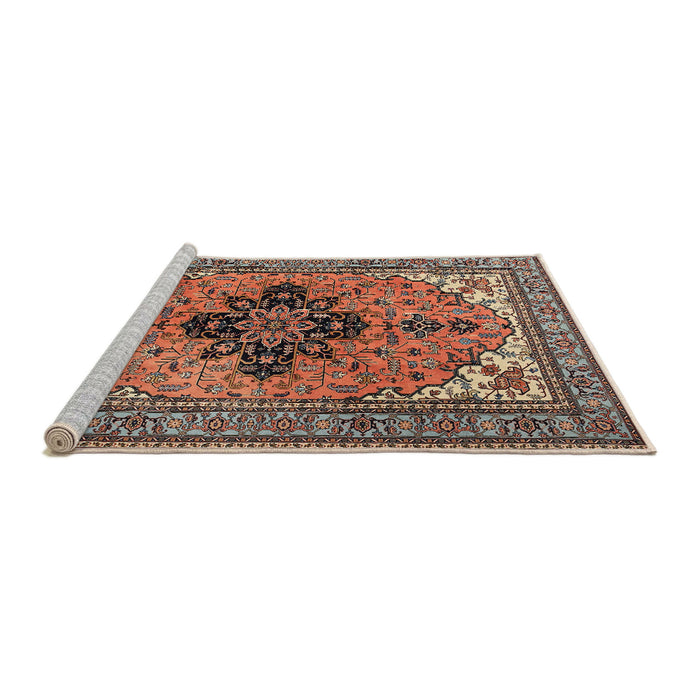 Sideview of Machine Washable Traditional Light Copper Gold Rug, wshtr1137