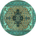 Round Machine Washable Medallion Turquoise Traditional Area Rugs, wshtr1137turq