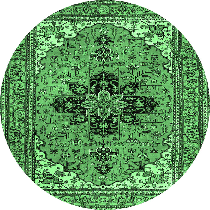 Round Machine Washable Medallion Emerald Green Traditional Area Rugs, wshtr1137emgrn